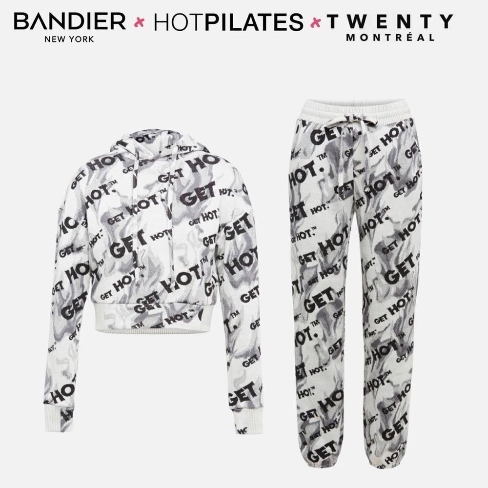 Bandier x Twenty Montréal x Hot Pilates Grey Knit Hoodie & Joggers $400 val SZ L